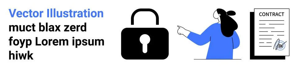 Secure Document Handling with Contract Signing and Digital Lock Stock Illustration