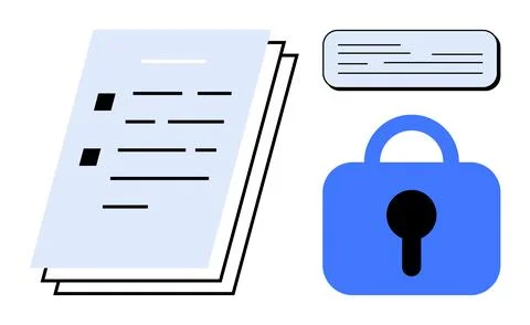 Secure Document Icon Depicts Papers and Lock for File Protection and Privacy Stock Illustration