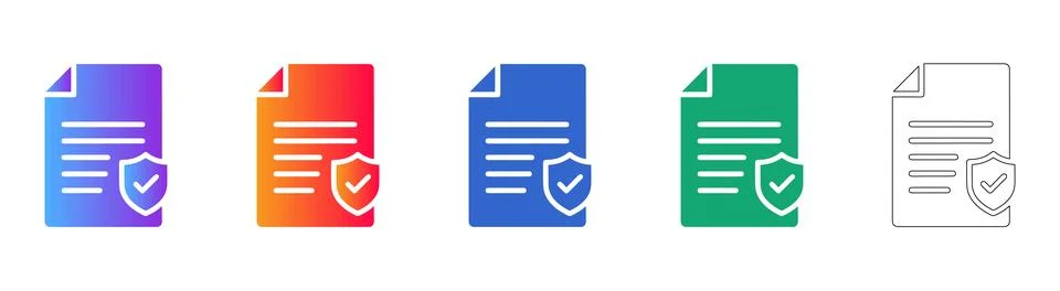 Secure Document Icon Set with Shield Checkmark Stock Illustration