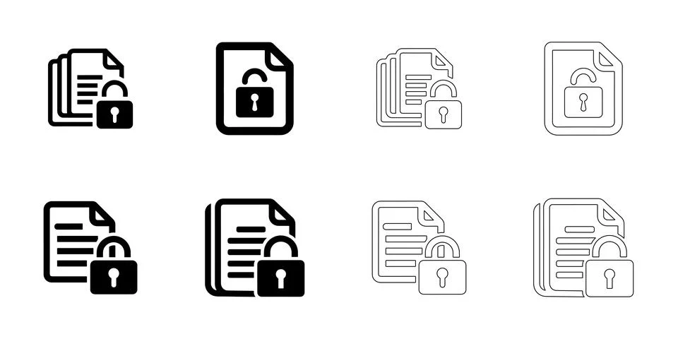 Secure Document icons set Stock Illustration