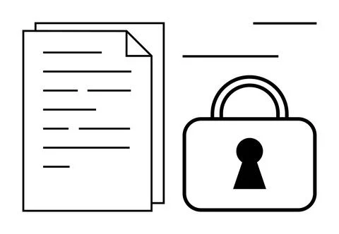 Secure Document Management and Data Protection with Lock and Paper Sheet Stock Illustration