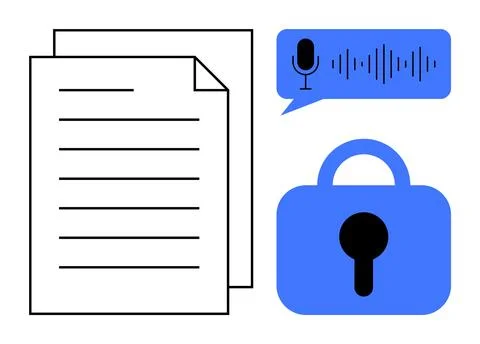 Secure Document Management with Audio Integration and Data Security Illustrazione stock