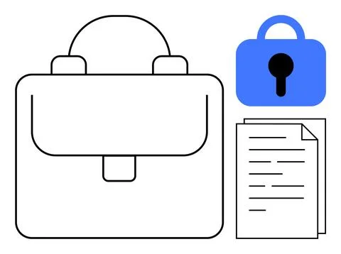 Secure Document Management with Briefcase, Papers, and Lock Icon イラスト素材