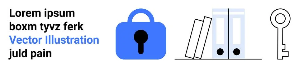 Secure Document Management Concept with Books and Key Lock Vector Art Illustrazione stock
