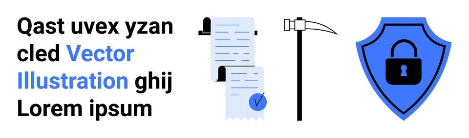 Secure Document Management Concept with Shield and Lock, Clipboard, and Picka Illustrazione stock