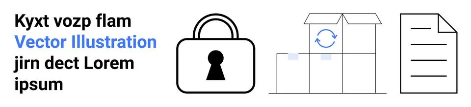 Secure Document Management with Lock Icon, Open Box, and Paper Page Outline Illustrazione stock