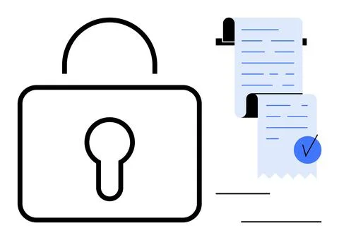Secure Document with Padlock and Check Mark for Privacy and Authentication Stock Illustration