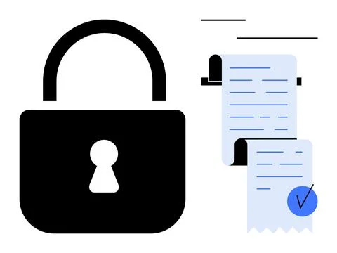 Secure Document with Padlock and Verification Checkmark Stock Illustration