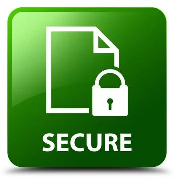 Secure (document page padlock icon) green square button Ilustración de archivo