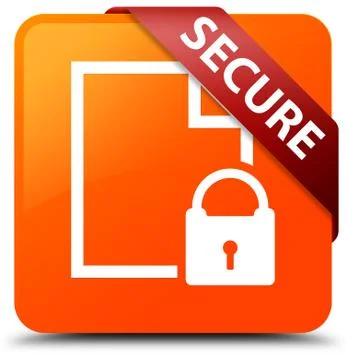Secure (document page padlock icon) orange square button red ribbon in corner Illustrazione stock