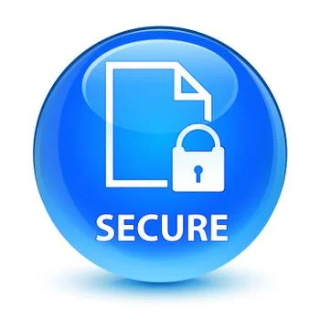 Secure (document page padlock icon) glassy cyan blue round button Stock Illustration
