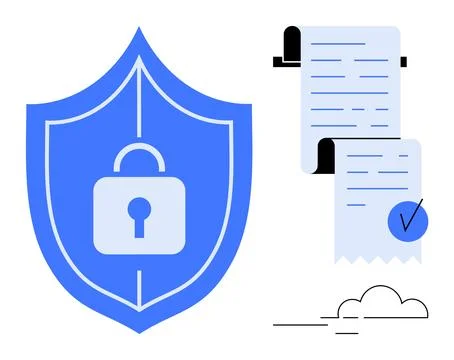 Secure Document Protection Concept with Shield and Lock Symbol Illustrazione stock