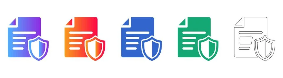 Secure Document Protection Icon Set: Data Safety and Privacy Graphics Stock Illustration