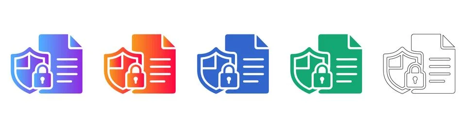 Secure Document Protection Icons Stock Illustration