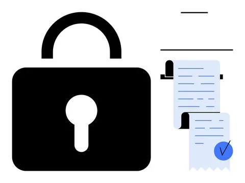 Secure Document Verification with Lock Symbol and Receipt Stock Illustration