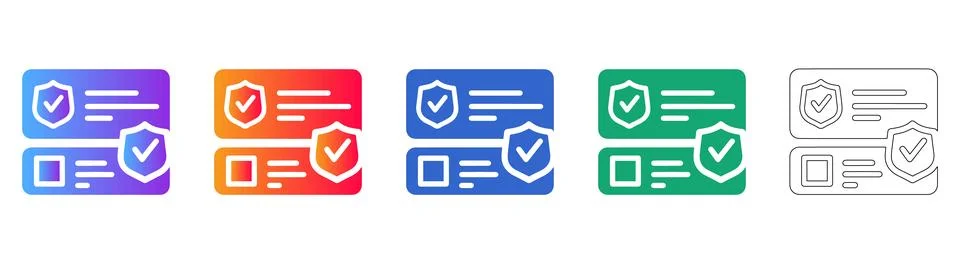 Secure Document Verification Shield Icons Set Stock Illustration