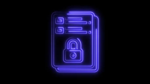 Secure documents with neon style animation cyber security concept of data Stock Footage 322971606