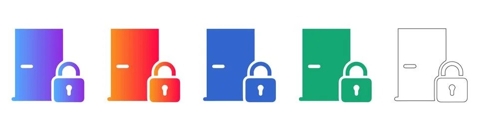 Secure Door Access Icon Set Stock Illustration