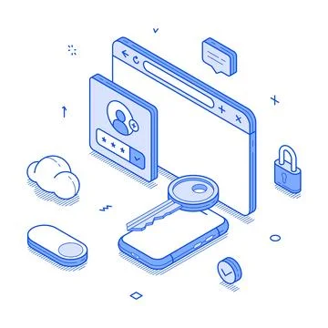 Secure Duo Authentication Modern Isometric Line Vector Illustration Illustrazione stock