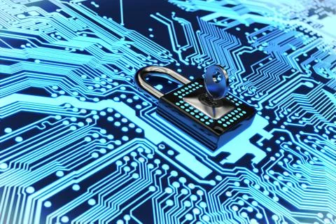 Secure electronic circuit 3D rendering Stock Illustration