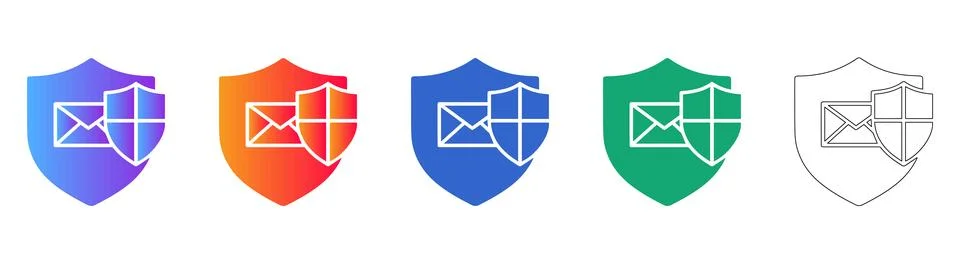 Secure Email Shield Icons for Cyber Security Stock Illustration