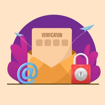 Secure Email Verification Concept in Flat Design Illustration Vector Illustrazione stock