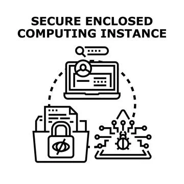 Secure enclosed computing instance protecting data from cyber threats イラスト素材