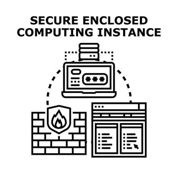 Secure enclosed computing instance protecting online data Stock Illustration