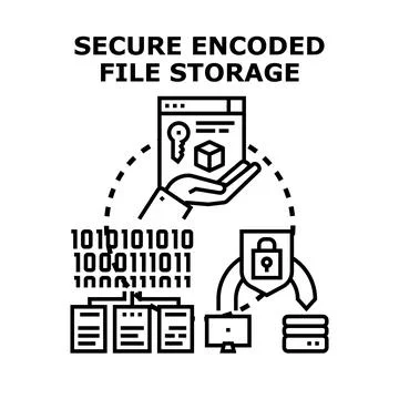 Secure encoded file data storage technology concept Stock Illustration