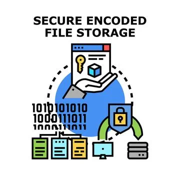 Secure encoded file data storage technology concept Stock Illustration