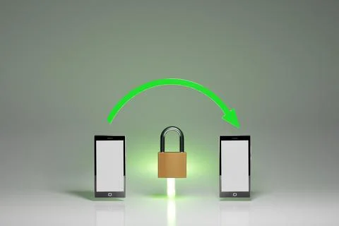 Secure, encrypted communication between mobile devices, concept. Two smartpho 스톡 일러스트