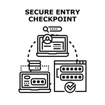 Secure entry checkpoint controlling access to data イラスト素材
