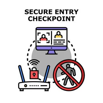 Secure entry checkpoint controlling access system Stock Illustration