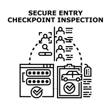 Secure entry checkpoint inspection concept illustrating access control Illustrazione stock