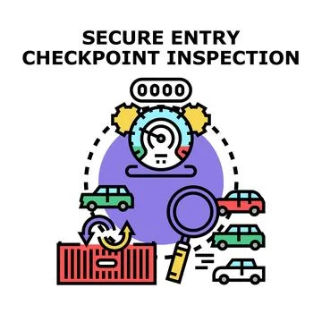 Secure entry checkpoint inspection concept illustrating vehicle and cargo s.. Stock Illustration