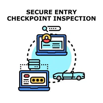 Secure entry checkpoint inspection preventing unauthorized access 库存插图