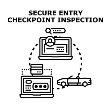 Secure entry checkpoint inspection preventing unauthorized access イラスト素材
