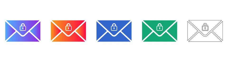 Secure Envelope Icon Set with Padlock Symbol Stock Illustration