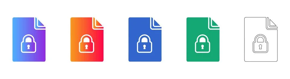 Secure File and Document Protection Icons Stock Illustration