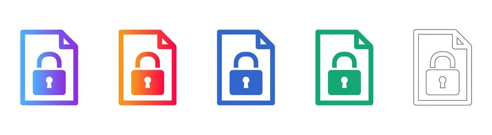 Secure File and Document Protection Icons Stock Illustration
