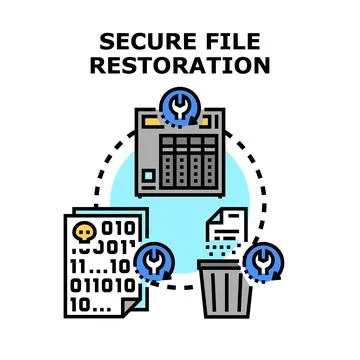 Secure file restoration concept with data recovery Stock Illustration