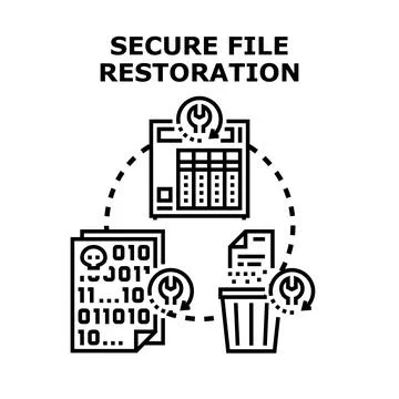 Secure file restoration concept with data recovery Stock Illustration