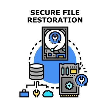 Secure file restoration data recovery concept illustration Stock Illustration