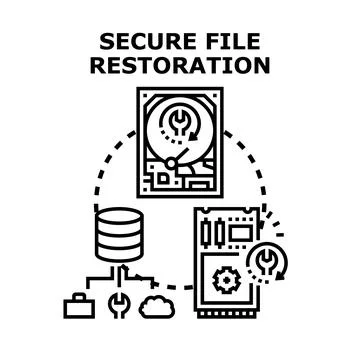 Secure file restoration data recovery concept illustration Stock Illustration