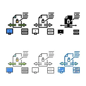 Secure file set upload computer server color icon vector 스톡 일러스트