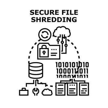 Secure file shredding and digital data deletion process Stock Illustration