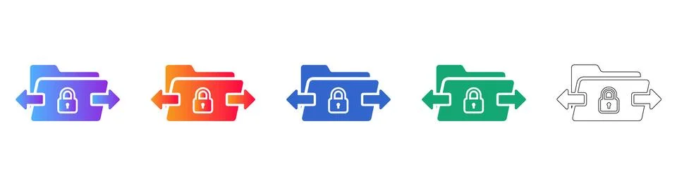 Secure File Transfer Folder Icon Set Stock Illustration