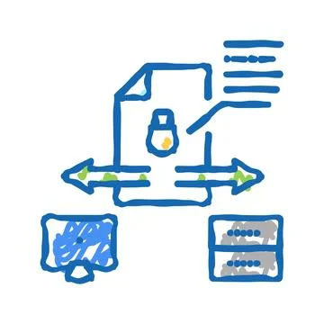 Secure file upload computer server icon doodle illustration Stock Illustration