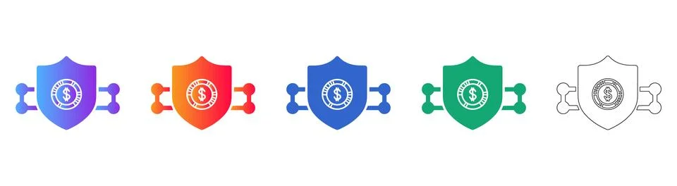 Secure Financial Transaction Shield Icon Set Stock Illustration