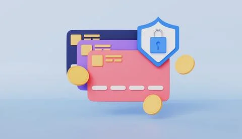 Secure financial transactions with floating elements of a credit card Stock Illustration